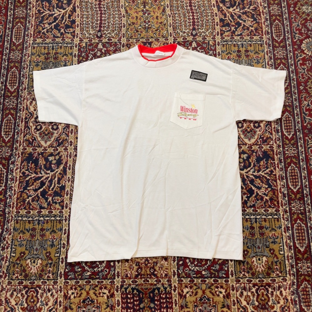 VTG 1992 DS NWT Winston Racing Team Pocket T-Shirt White Red Gold Foil XL USA